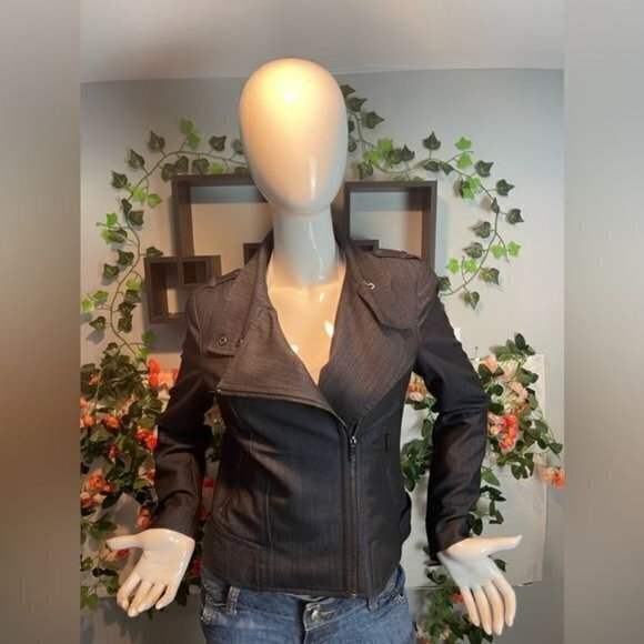 Tommy‎ Hilfiger Moto Zip Blazer Jacket Denim Style Navy Blue Size Small RefY21 - Picture 1 of 9